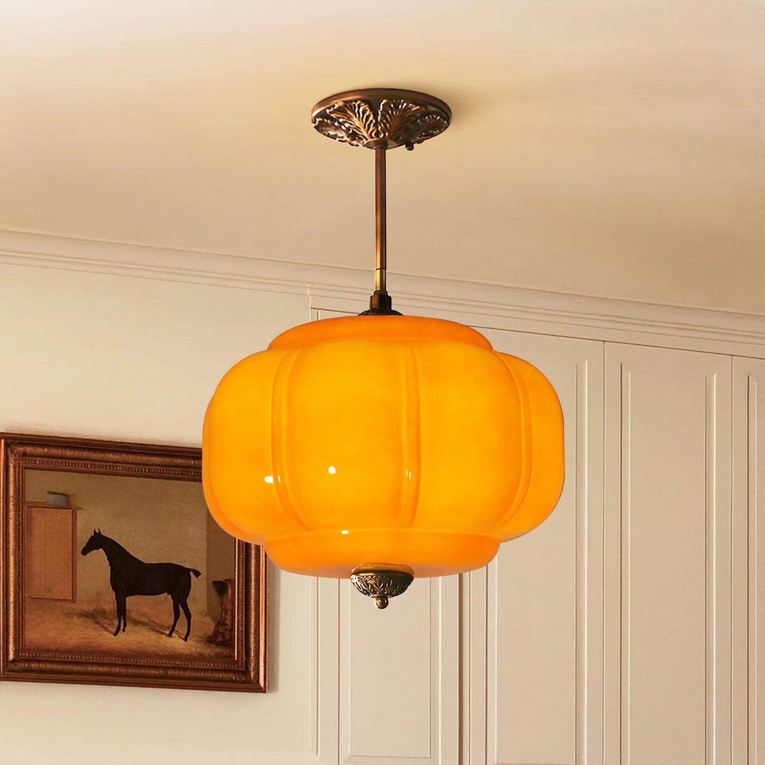 Lumen Milk Pumpkin Glass Pendant Light
