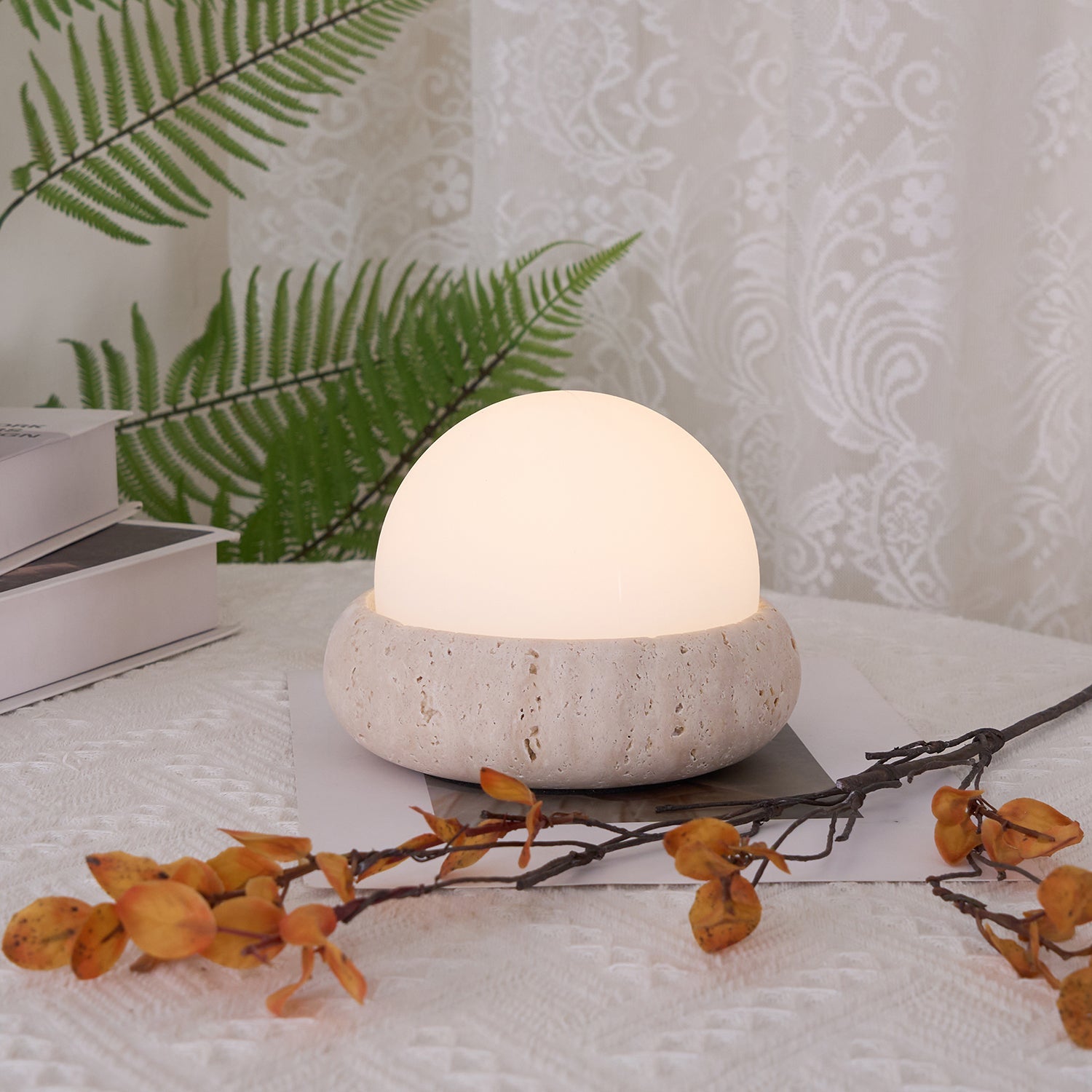 Lumen Mini Travertine Table Lamp