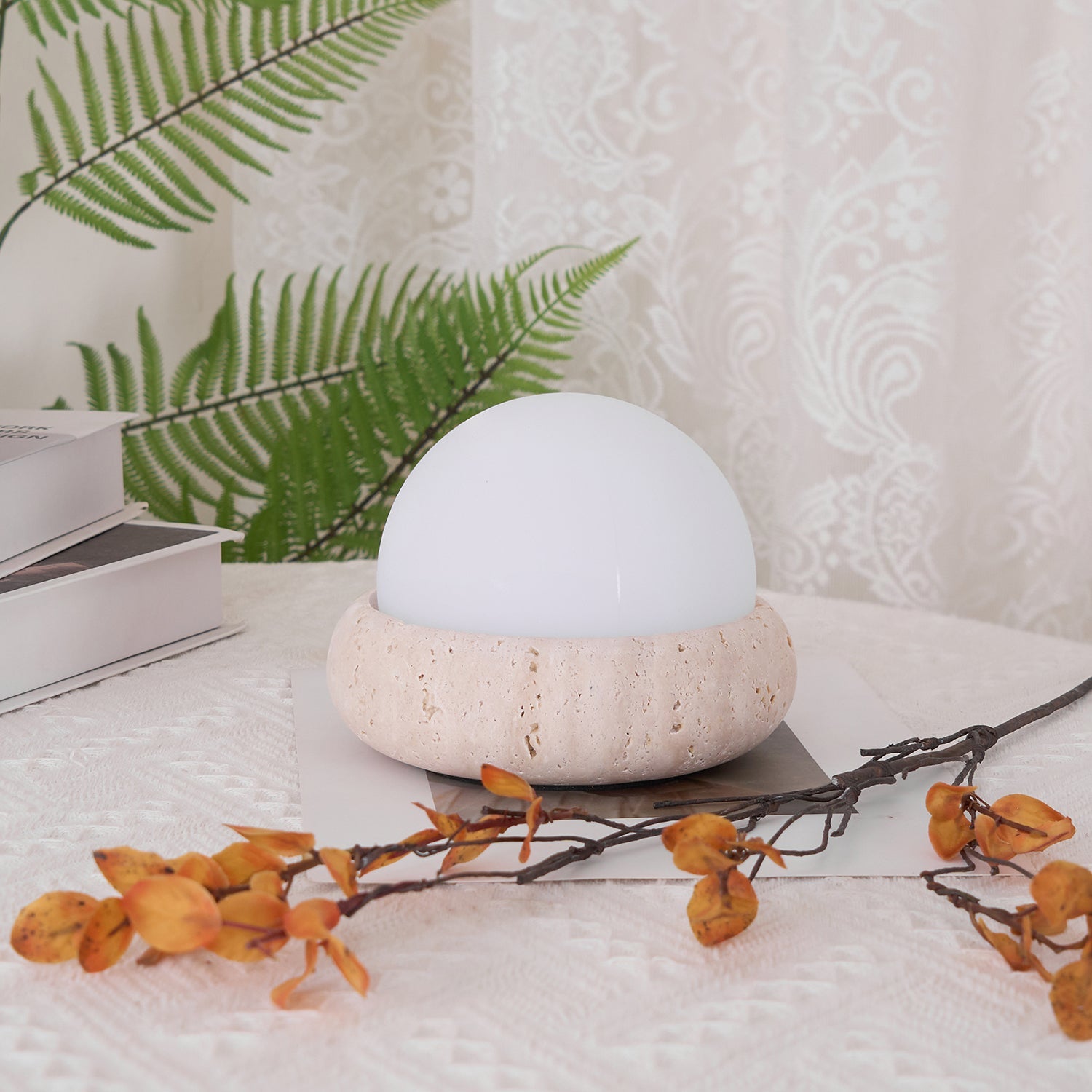Lumen Mini Travertine Table Lamp