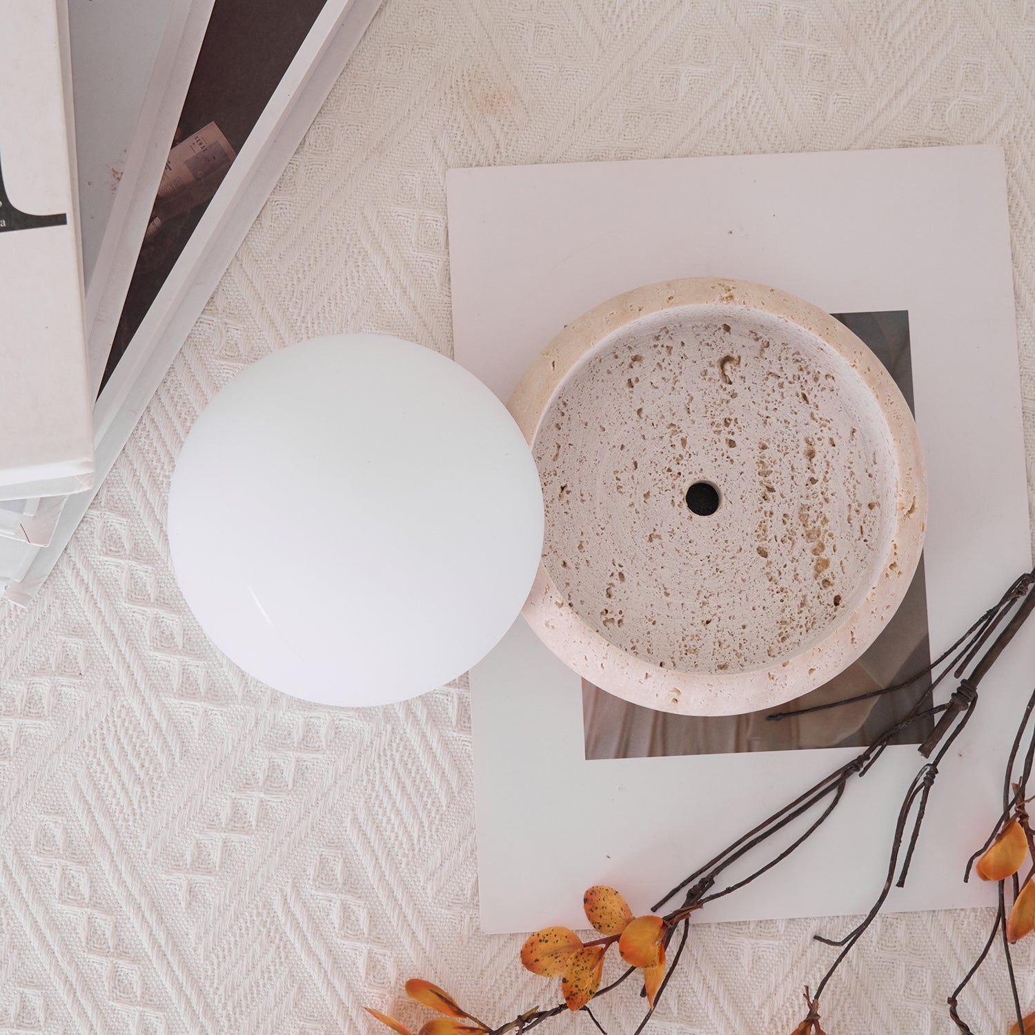 Lumen Mini Travertine Table Lamp