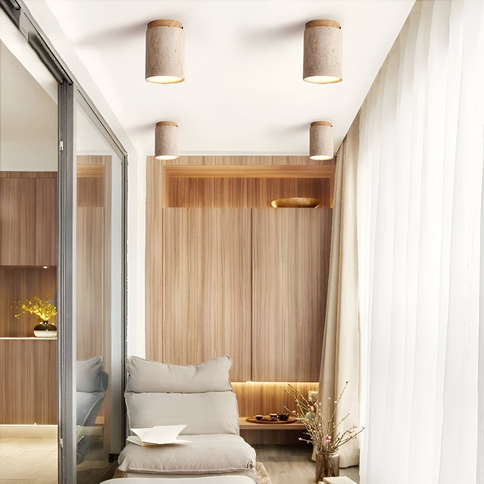 Lumen Travertine Flush Mount