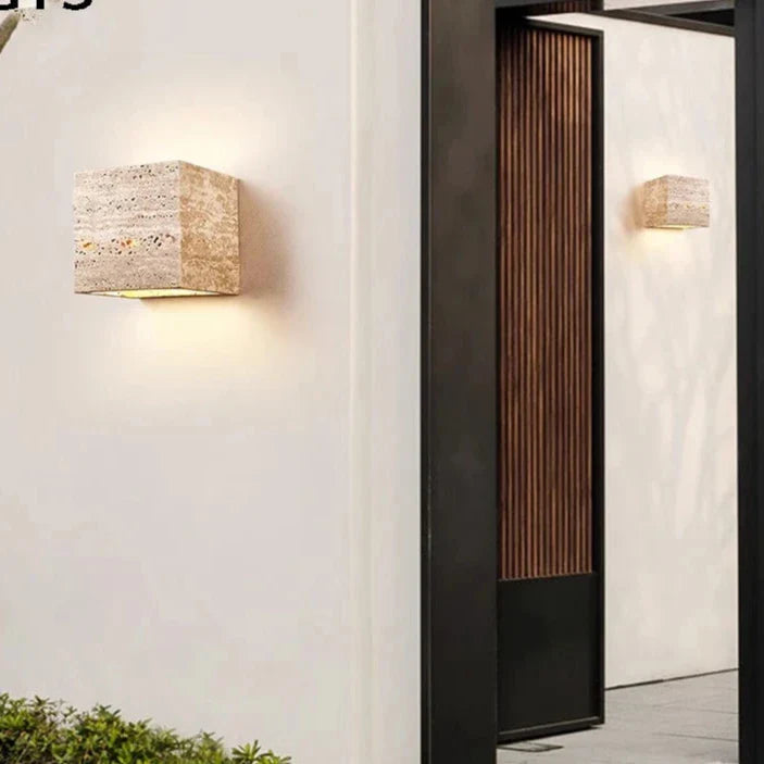 Lumen Travertine Outdoor Wall Lamp