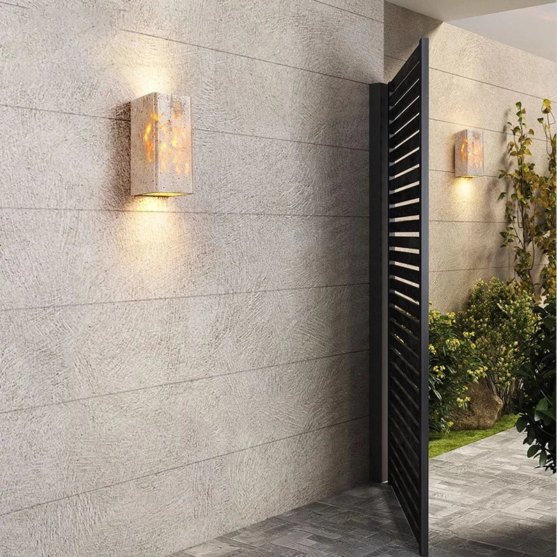 Lumen Travertine Outdoor Wall Lamp