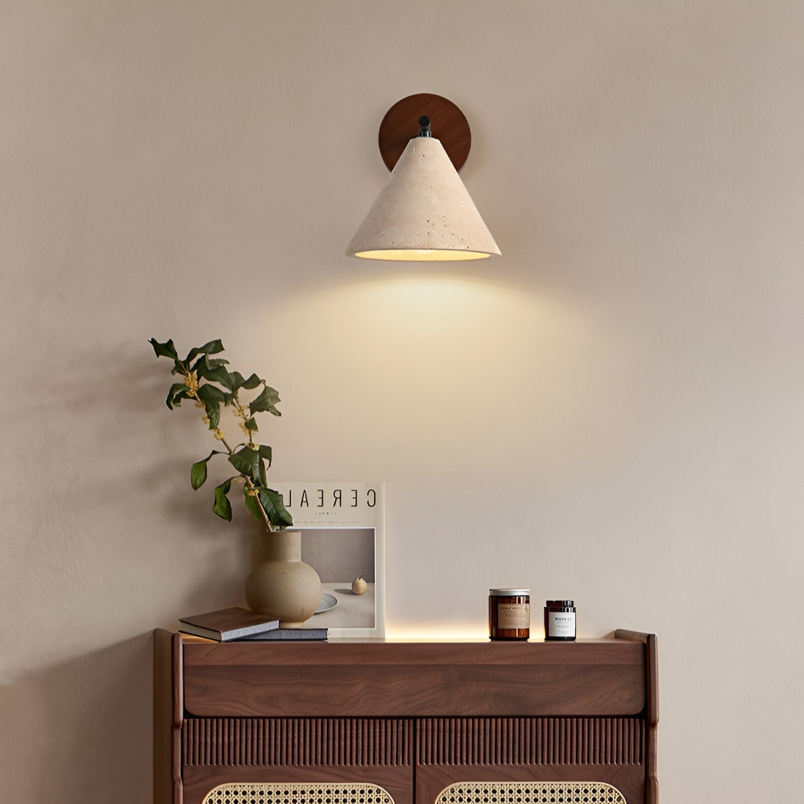 Lumen Travertine Cone Wall Light