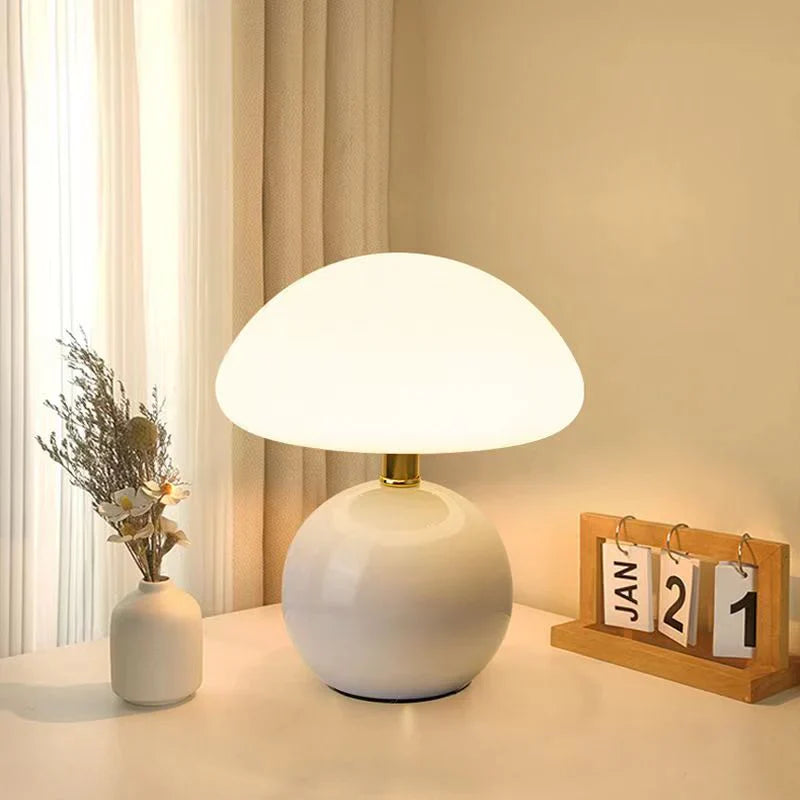 Lumen Cream Ceramic Mushroom Table Lamp